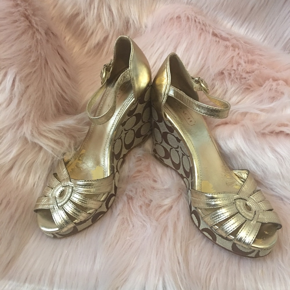 Coach Katherine gold wedges